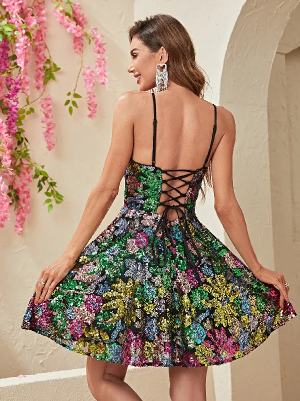 NiDELL New Cross-Border Heavy Industry Short Skirt Embroidered Piece Sexy Hollow-out Camisole Big Flower Sequins Dress Dress-A194-3 NiDELL New Cross-Border Heavy Industry Short Skirt Embroidered Piece Sexy Hollow-out Camisole Big Flower Sequins Dress Dress-A194-3