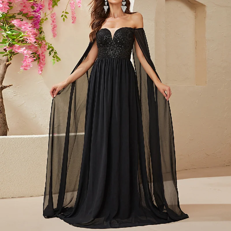 NiDELL New Elegant Dress Chiffon Sequined off-Shoulder Long Dress Senior Evening Dress for Women-Ssn061 NiDELL New Elegant Dress Chiffon Sequined off-Shoulder Long Dress Senior Evening Dress for Women-Ssn061