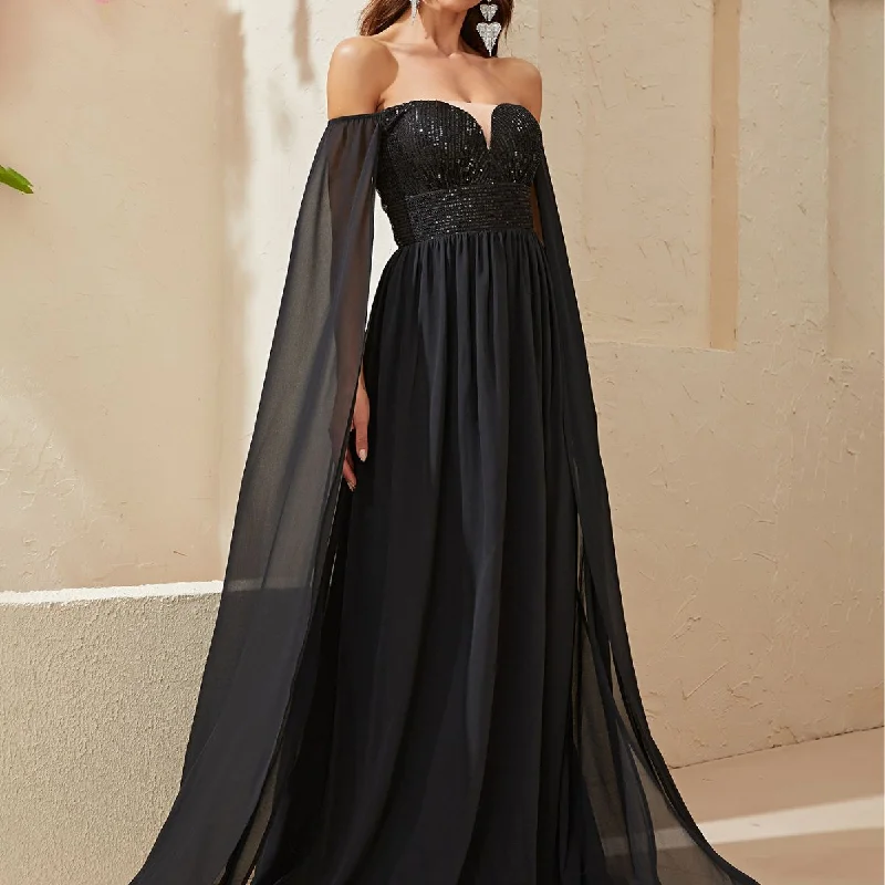NiDELL New Elegant Dress Chiffon Sequined off-Shoulder Long Dress Senior Evening Dress for Women-Ssn061 NiDELL New Elegant Dress Chiffon Sequined off-Shoulder Long Dress Senior Evening Dress for Women-Ssn061