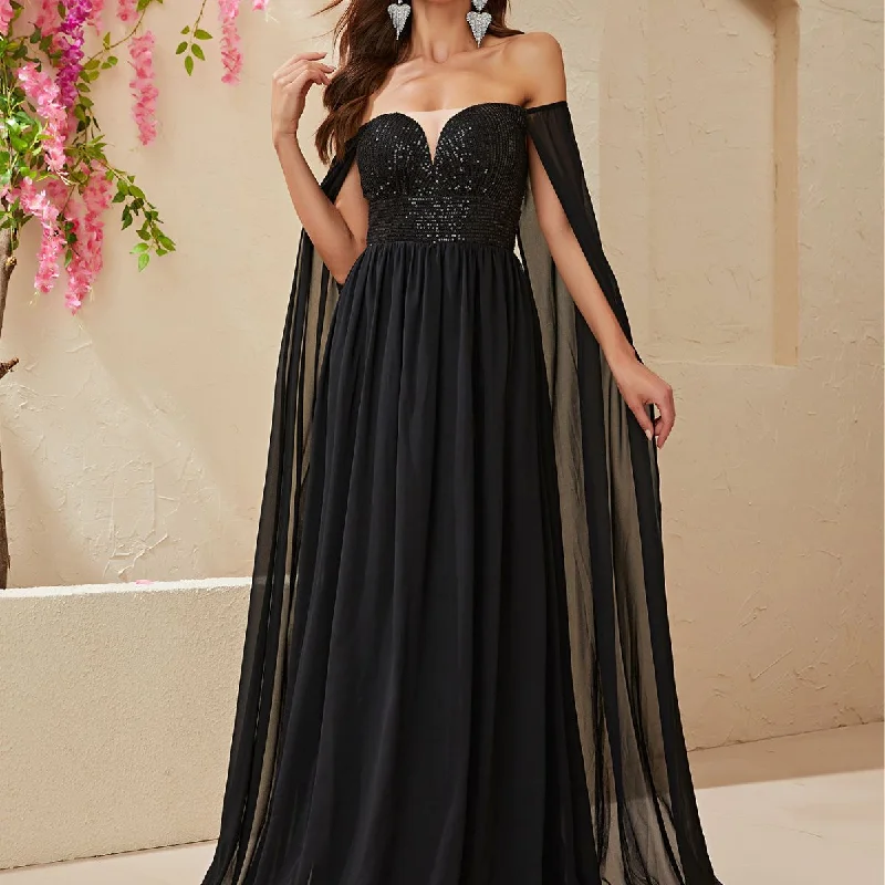 NiDELL New Elegant Dress Chiffon Sequined off-Shoulder Long Dress Senior Evening Dress for Women-Ssn061 NiDELL New Elegant Dress Chiffon Sequined off-Shoulder Long Dress Senior Evening Dress for Women-Ssn061