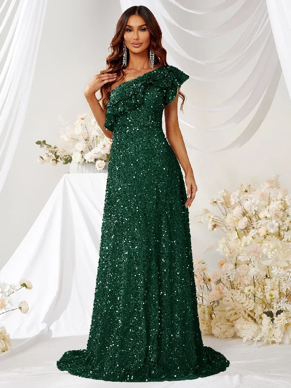 NiDELL New Elegant Dress Ruffled Slant Shoulder Waist Banquet Temperament Elegant Dress Dress for Women-MGN367-1 NiDELL New Elegant Dress Ruffled Slant Shoulder Waist Banquet Temperament Elegant Dress Dress for Women-MGN367-1