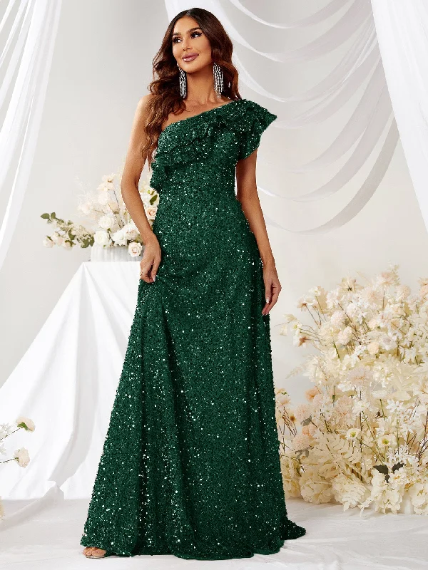 NiDELL New Elegant Dress Ruffled Slant Shoulder Waist Banquet Temperament Elegant Dress Dress for Women-MGN367-1 NiDELL New Elegant Dress Ruffled Slant Shoulder Waist Banquet Temperament Elegant Dress Dress for Women-MGN367-1