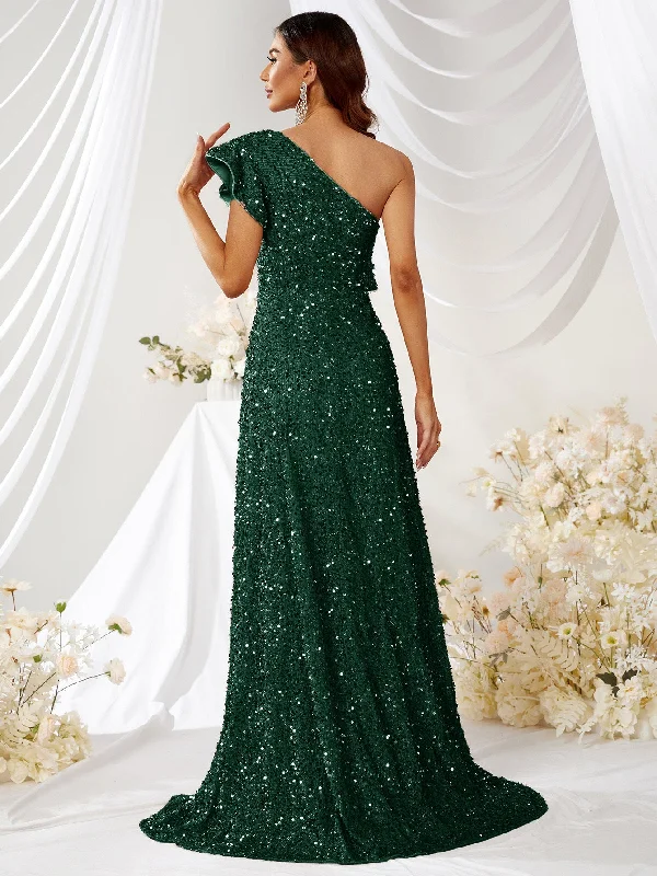 NiDELL New Elegant Dress Ruffled Slant Shoulder Waist Banquet Temperament Elegant Dress Dress for Women-MGN367-1 NiDELL New Elegant Dress Ruffled Slant Shoulder Waist Banquet Temperament Elegant Dress Dress for Women-MGN367-1