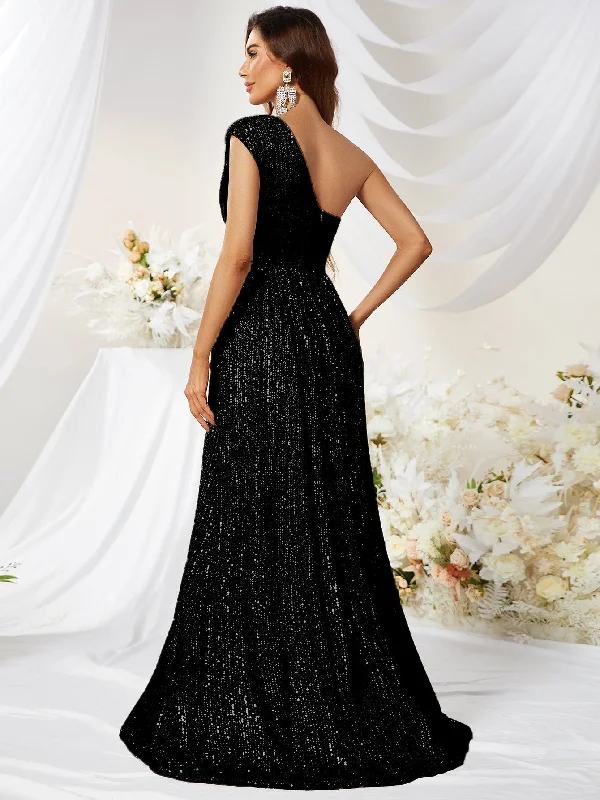 NiDELL . New One-Shoulder Sleeveless Slim Cocktail Party Sequined Long Dress Dress-MGT374-3 NiDELL . New One-Shoulder Sleeveless Slim Cocktail Party Sequined Long Dress Dress-MGT374-3