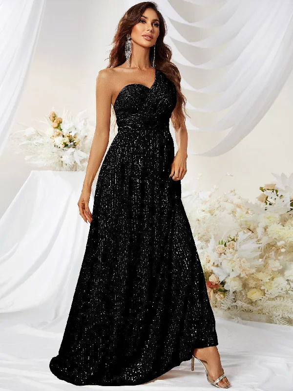 NiDELL . New One-Shoulder Sleeveless Slim Cocktail Party Sequined Long Dress Dress-MGT374-3 NiDELL . New One-Shoulder Sleeveless Slim Cocktail Party Sequined Long Dress Dress-MGT374-3