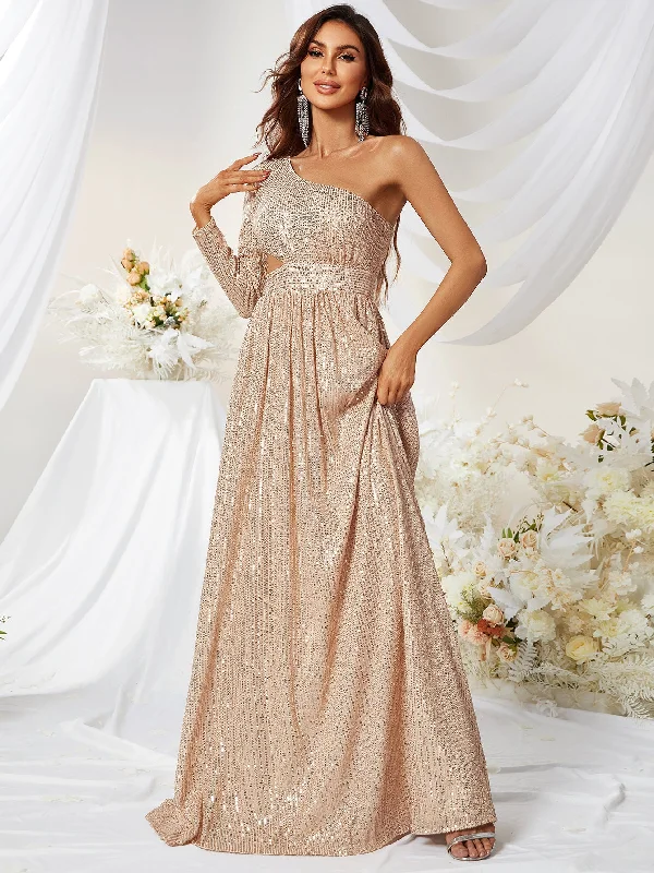 NiDELL New Sequined One-Sleeve Side Waist Hollow out Prom Evening Dress Fishtail Elegant Dress-Mgw278 NiDELL New Sequined One-Sleeve Side Waist Hollow out Prom Evening Dress Fishtail Elegant Dress-Mgw278