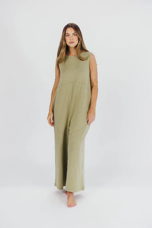 Georgie Scuba Modal Sleeveless Jumpsuit in Light Olive