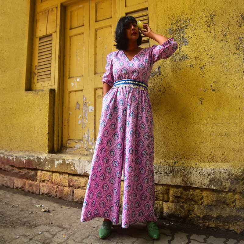 Cotton Jumpsuit | Handblock Printed | Lavender