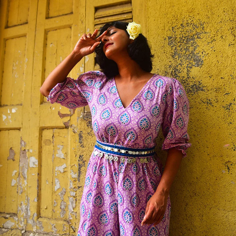 Cotton Jumpsuit | Handblock Printed | Lavender