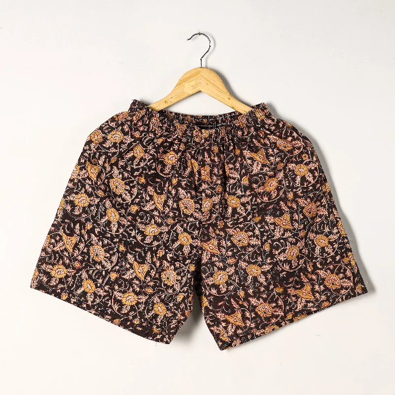 Brown - Kalamkari Block Printed Cotton Unisex Boxer/Shorts